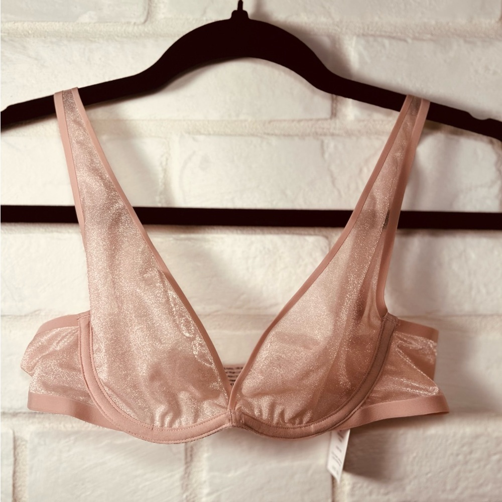 NWT Soma Sheer Shape Unlined Underwire Plunge Bra 32 A Adobe Rose #0397